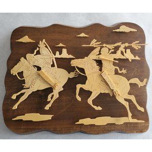 3D Wood Wall Hanging of Indians on War Path - One of a Kind - Hand made - NEW
